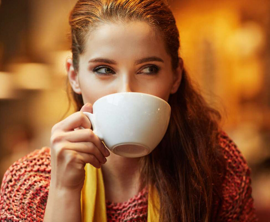 Autumn woman in a restaurant